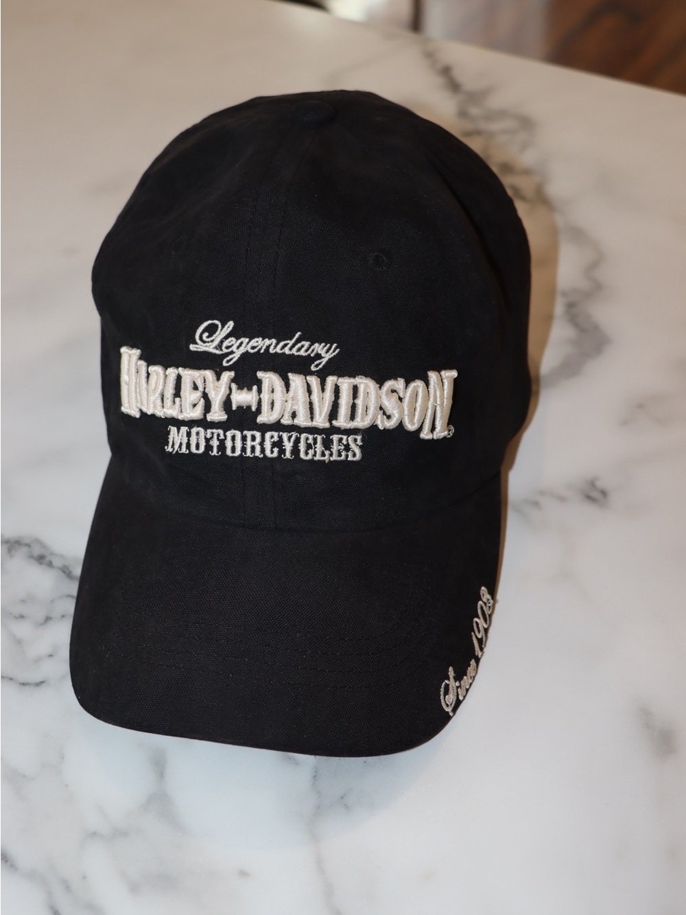 Harley-Davidson Black Baseball Cap with White Embroidery